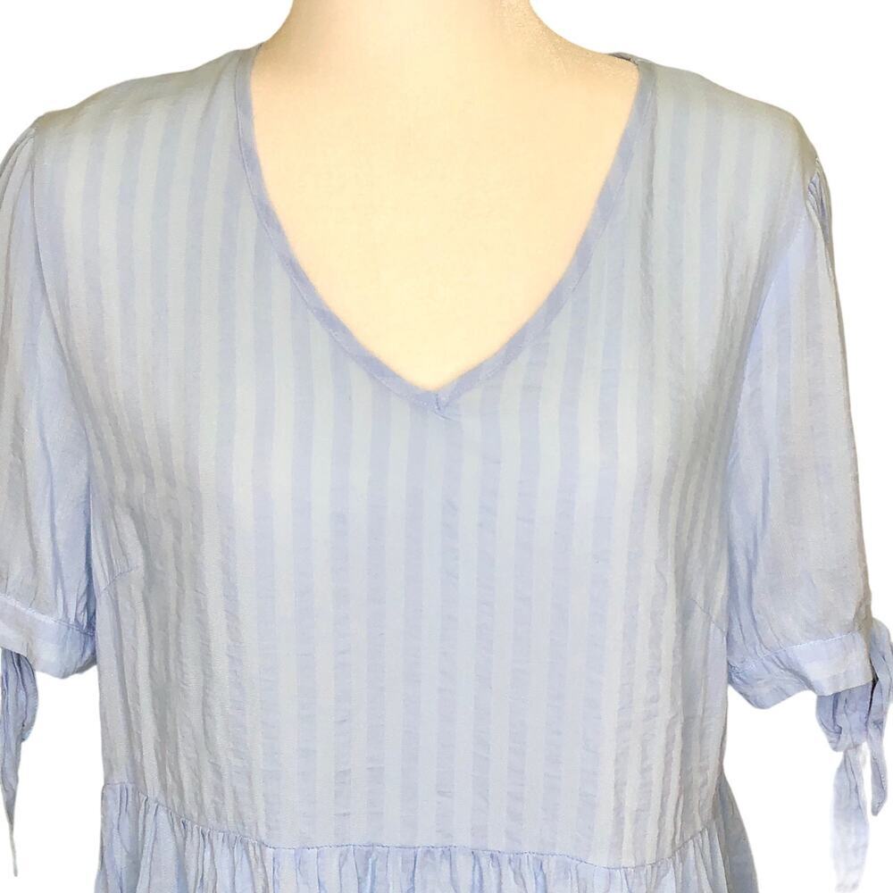 Versona Baby Blue Peplum V-Neck Tie Sleeve Lightweight Feminine Blouse